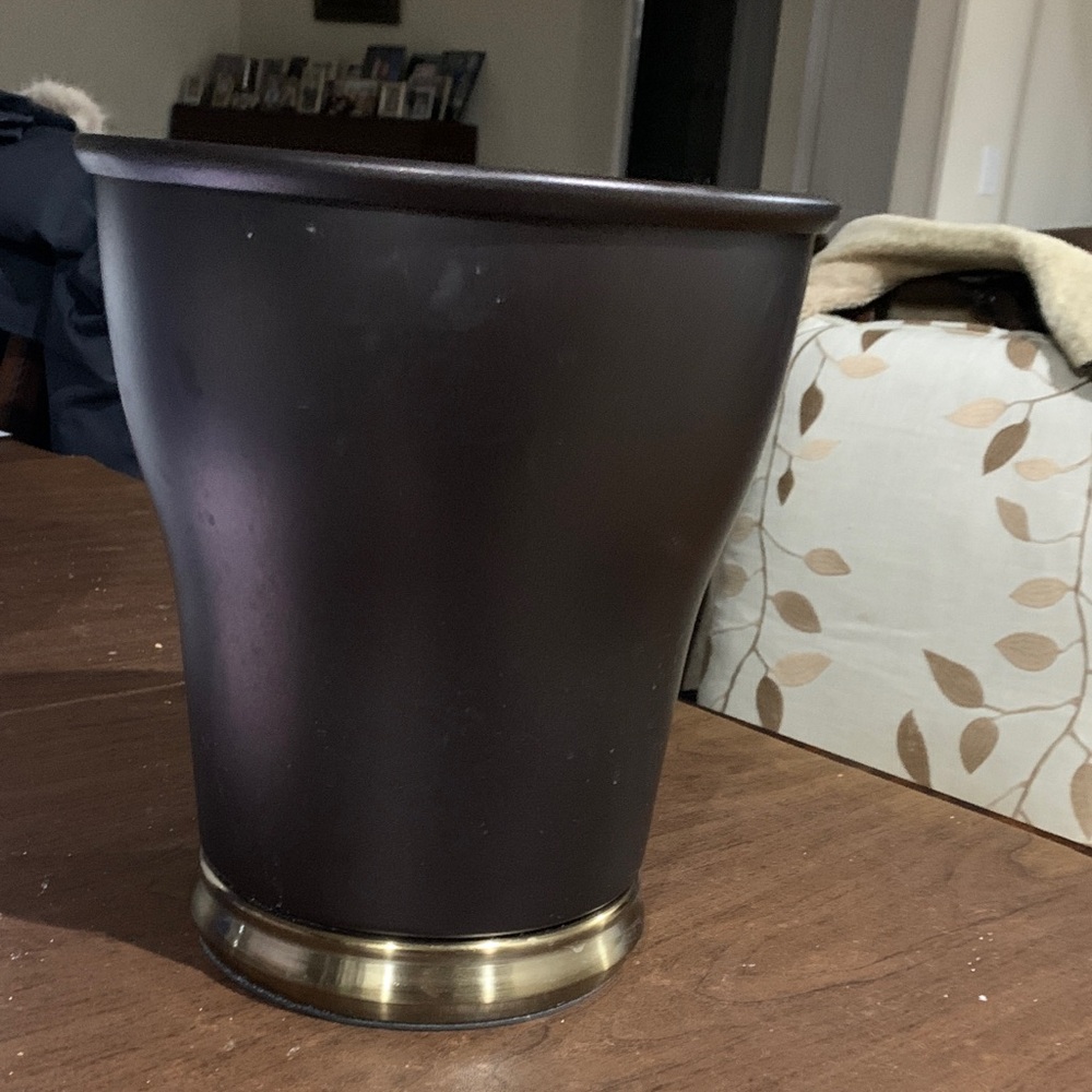 Classic Matte Bronze Decorative Wastebasket with Brushed Gold Accent